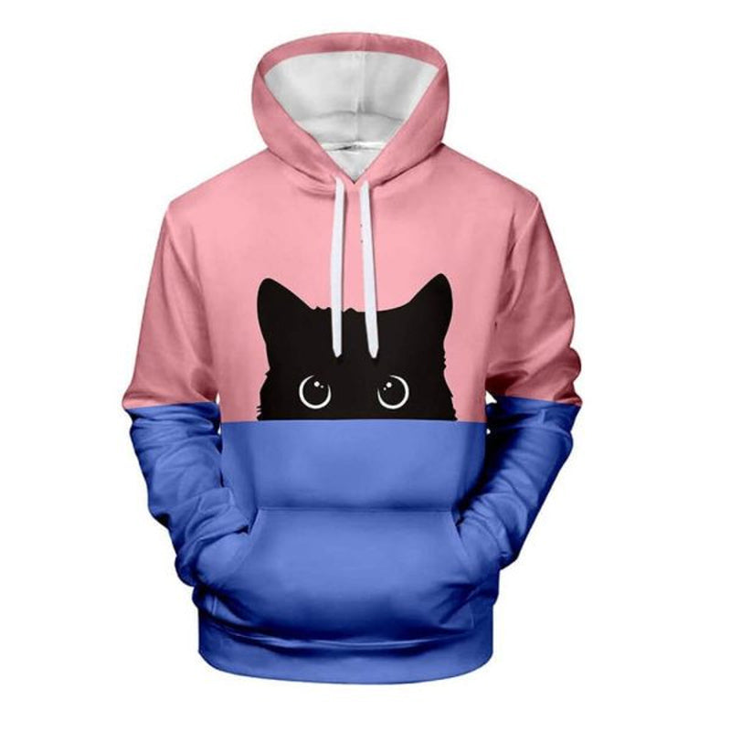 Unisex Black Cat Contrasting colors Hoodie 2410001888