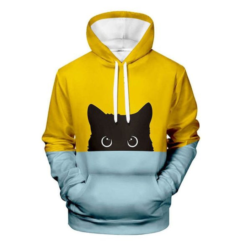 Unisex Black Cat Contrasting colors Hoodie 2410001888