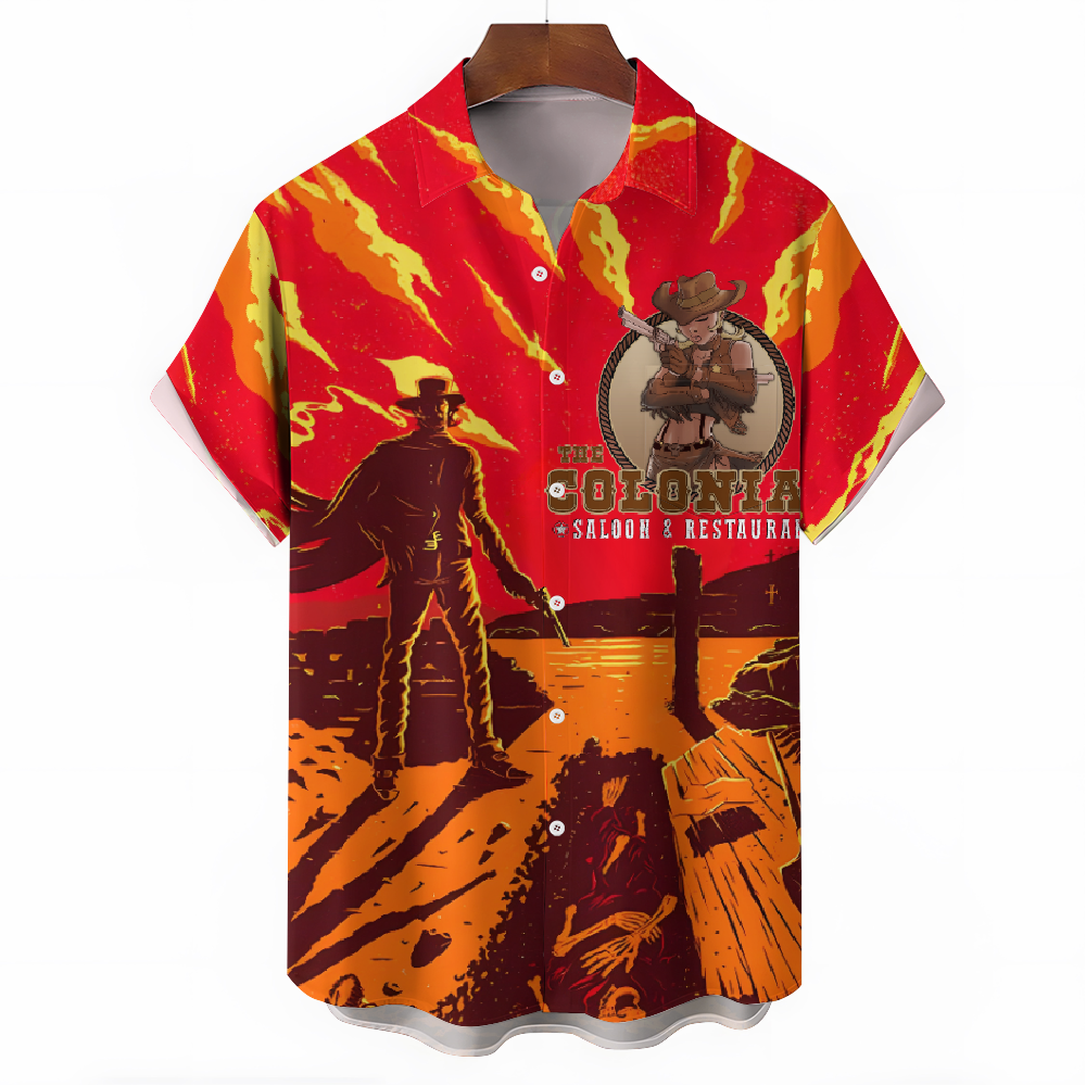 Western Cowboy Print Print Short Sleeve Shirt 2406000651