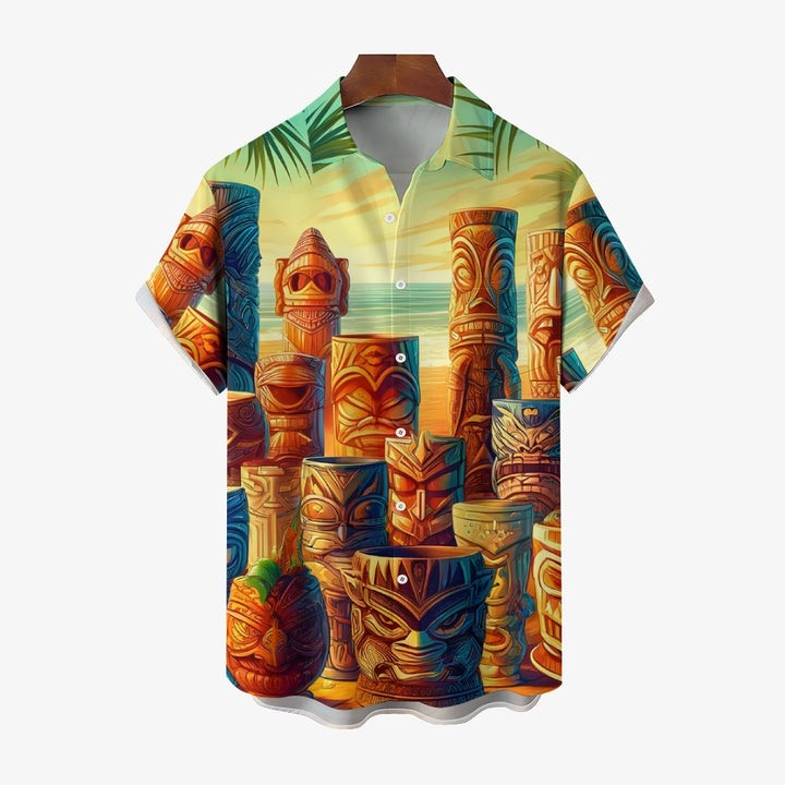 TIKI Art Print Men's Casual Short Sleeve Shirt 2405000466