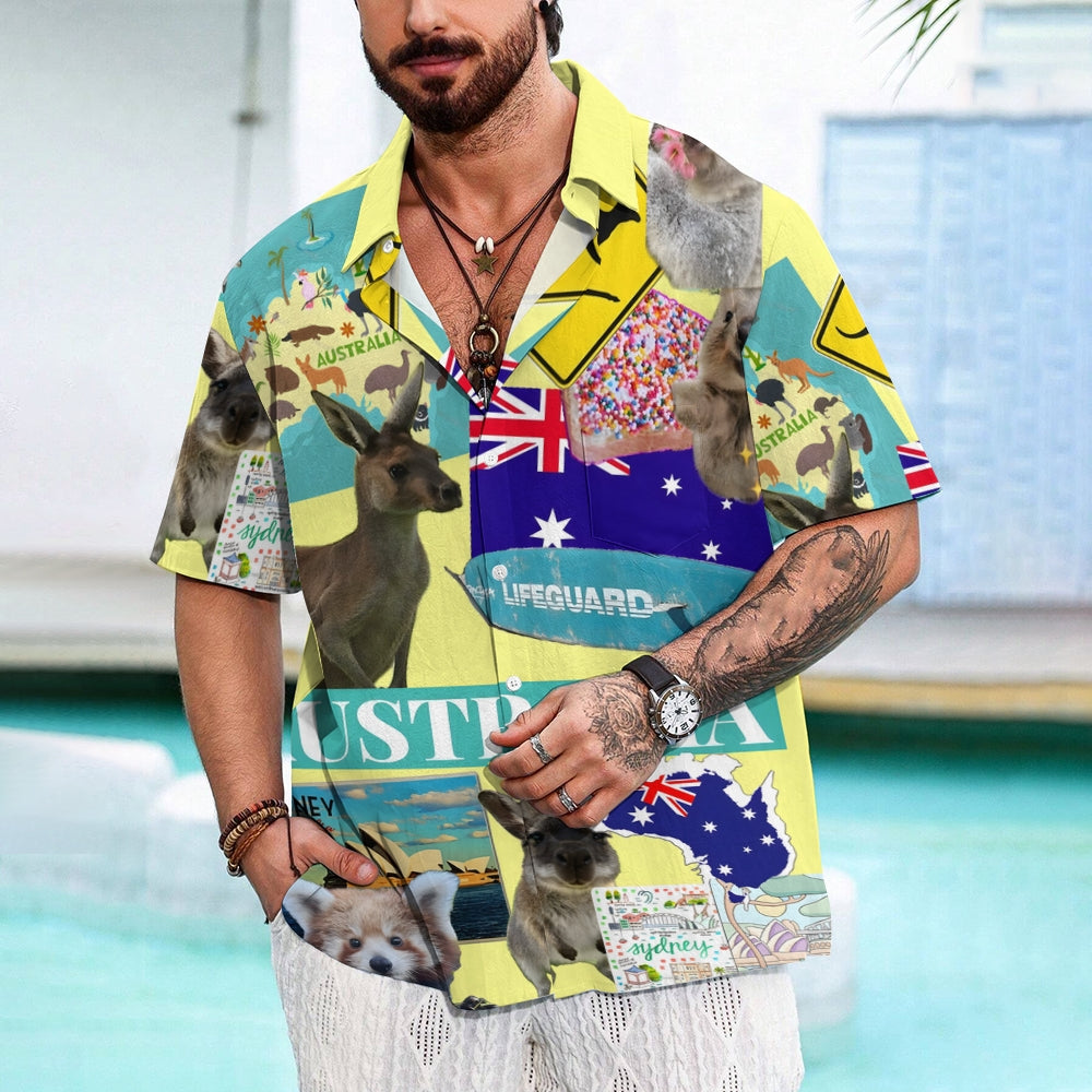 Australia Day Animal Print Casual Short Sleeve Shirt 2411011527