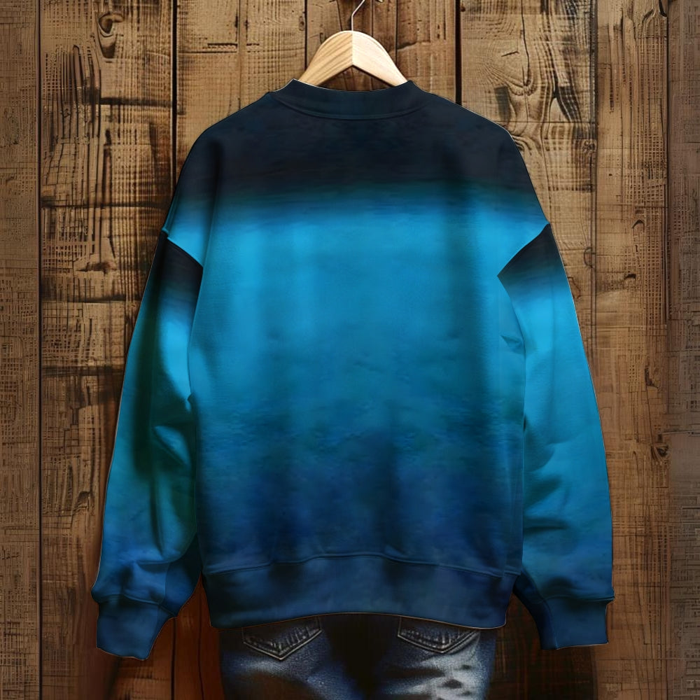 Men's Blue Gradient Print Unisex Sweatshirt 2410009015