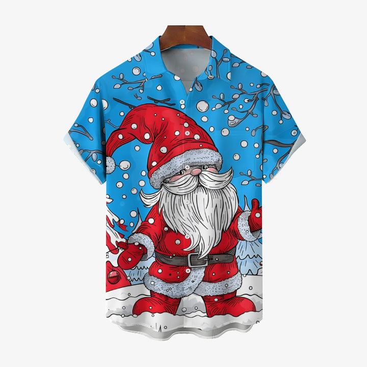 Christmas Snow Santa Claus Casual Short Sleeve Shirt 2410001609