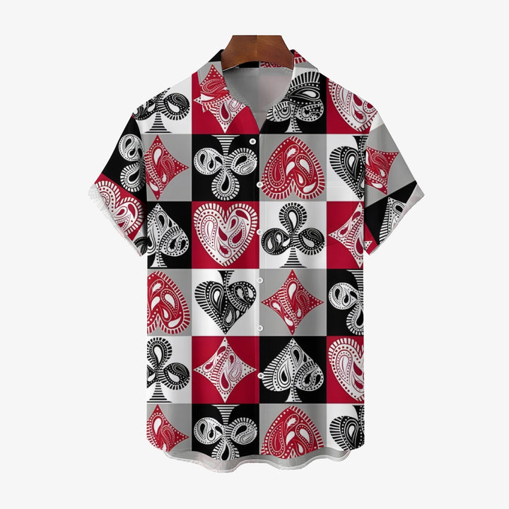 Men's Poker Print Casual Short Sleeve Shirt 2412006439