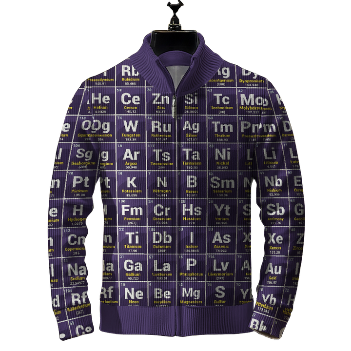 Men's Periodic Table Print Zipper Long Sleeve Sweater Jacket 2412008639