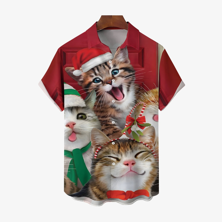 Christmas Cats Casual Short Sleeve Shirt 2410003815