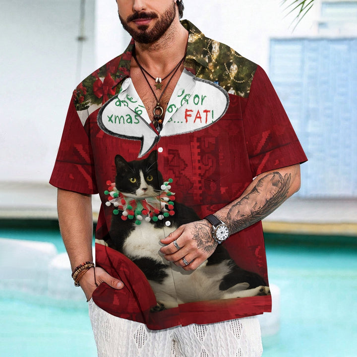 Christmas Fat Cat Fun Print Short Sleeve Shirt 2410003712