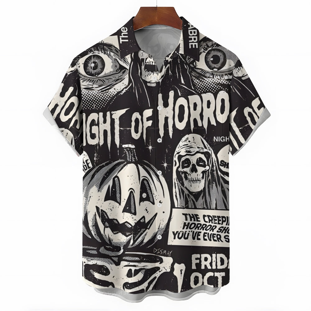 Halloween Horror Print Casual Short Sleeve Shirt 2408002796