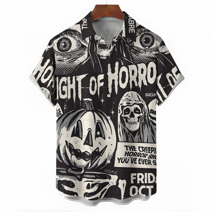 Halloween Horror Print Casual Short Sleeve Shirt 2408002796