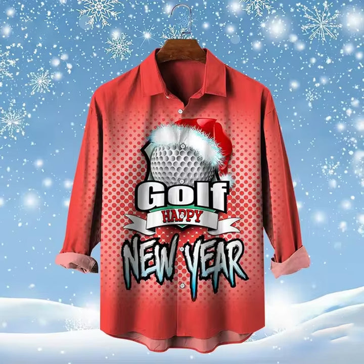 Men's Golf Santa Festive Shirt 3D Printed Long Sleeve Shirt