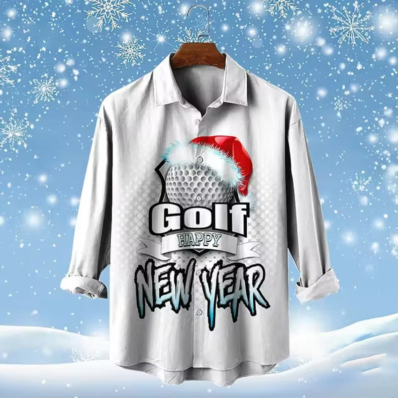 Men's Golf Santa Festive Shirt 3D Printed Long Sleeve Shirt