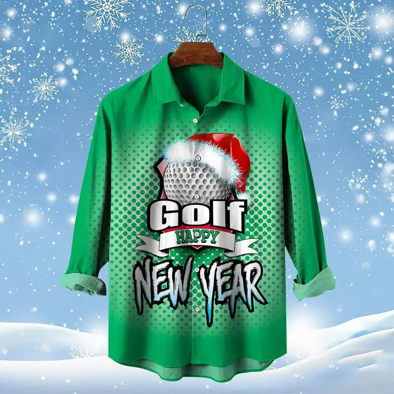 Men's Golf Santa Festive Shirt 3D Printed Long Sleeve Shirt