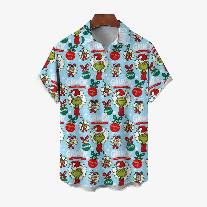 Christmas Green Monster Cartoon Casual Large Size Short Sleeve Shirt 2407004044