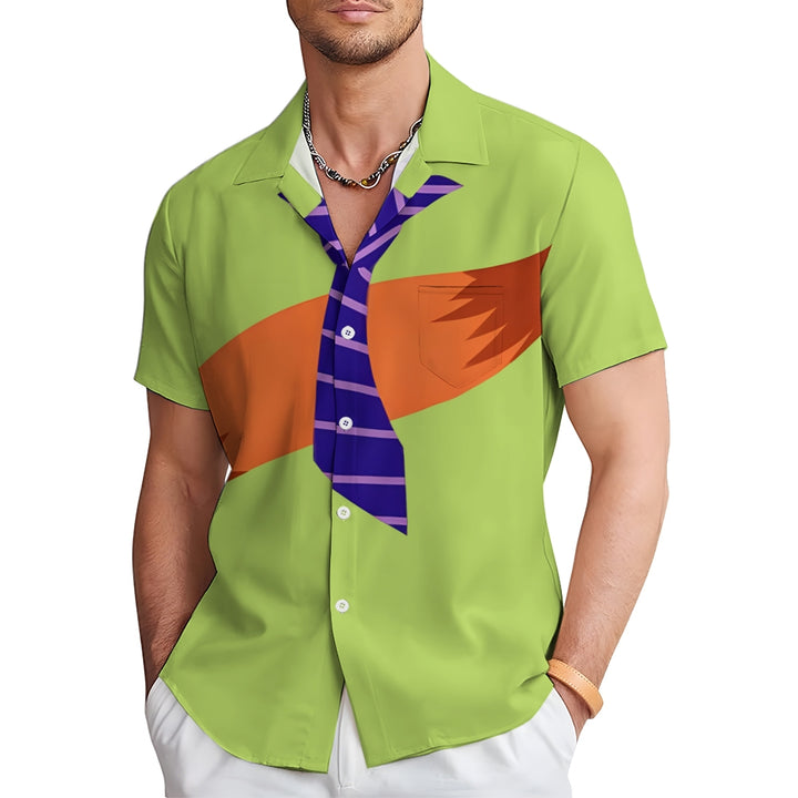 Cartoon Fox Tie Cos Print Casual Short Sleeve Shirt 2410007583