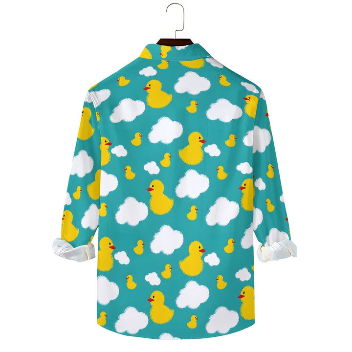 Little Yellow Duck White Cloud Print Casual Short Sleeve Shirt 2403000185