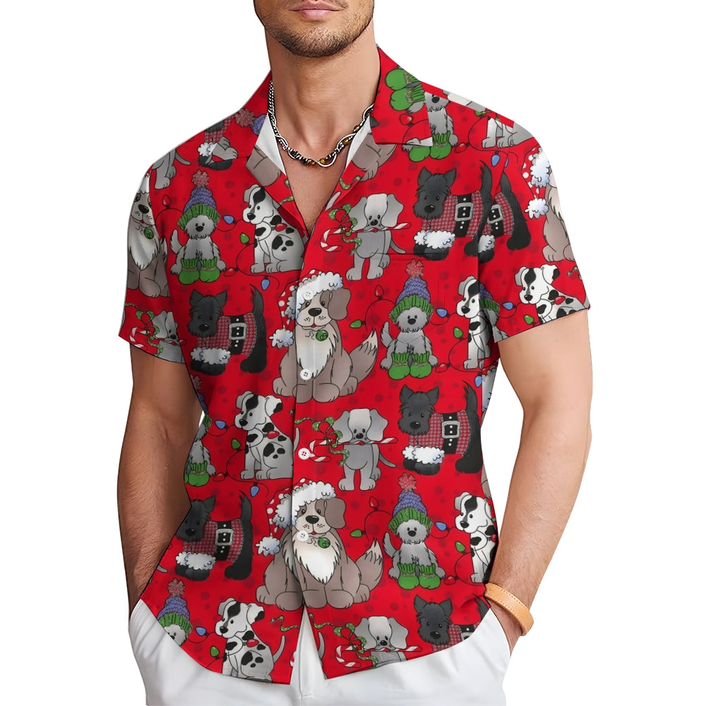 Christmas Lights Puppy Casual Short Sleeve Shirt 2409006144