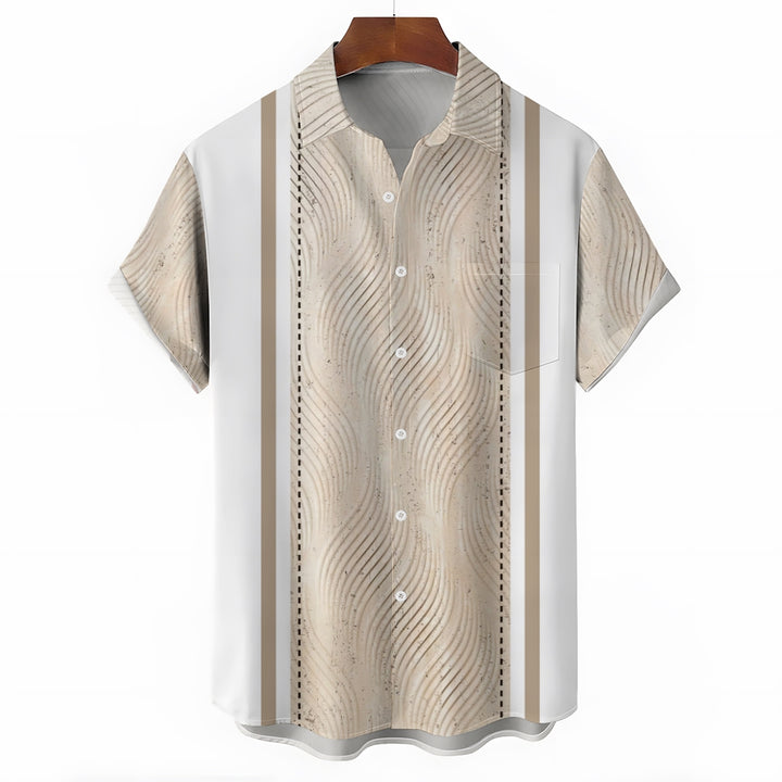 Retro Geometric Texture 3D Bowling Print Men's Button Pocket Short Sleeve Shirt 2405000266
