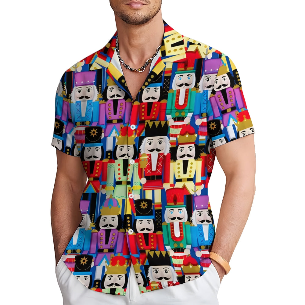 Christmas Nutcracker Print Casual Short Sleeve Shirt 2409007994