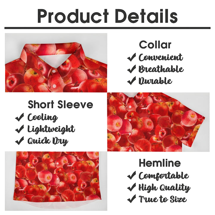 Red Apple Print Casual Large Size Short Sleeve Shirt 2407003473