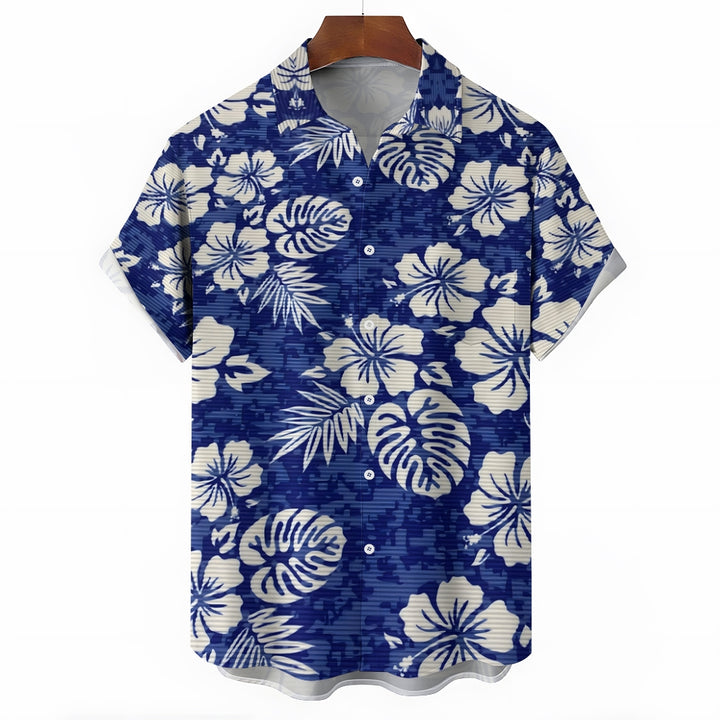 Hawaiian Flower Texture Print Casual Large Size Short Sleeve Shirt 2407001290