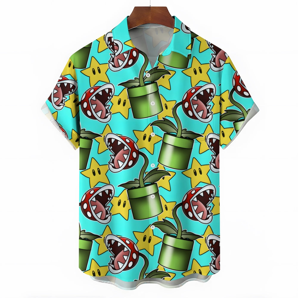 Cartoon Piranha Print Casual Short Sleeve Shirt 2411002276