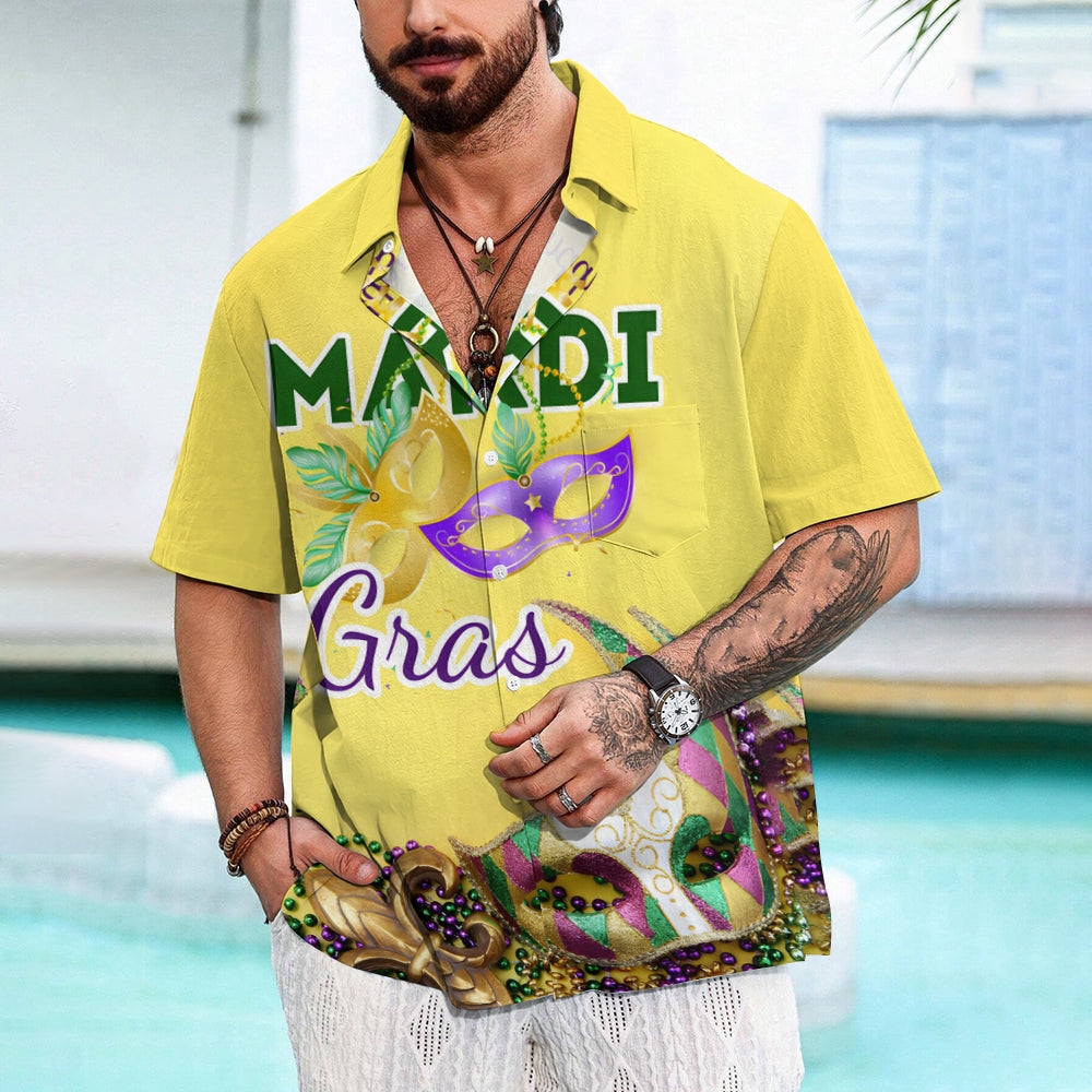 Mardi Gras Chest Pocket Short Sleeve Casual Shirt 2412000673