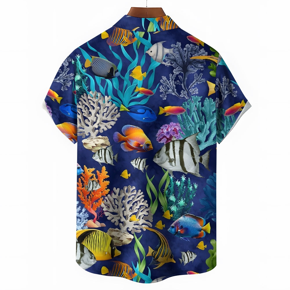 Underwater World Fish Print Short Sleeve Shirt 2409010816