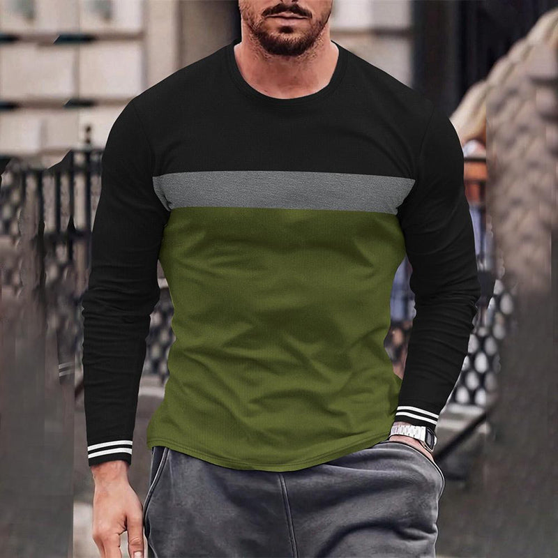 Mens Splicing Slim Long Sleeve T-shirt