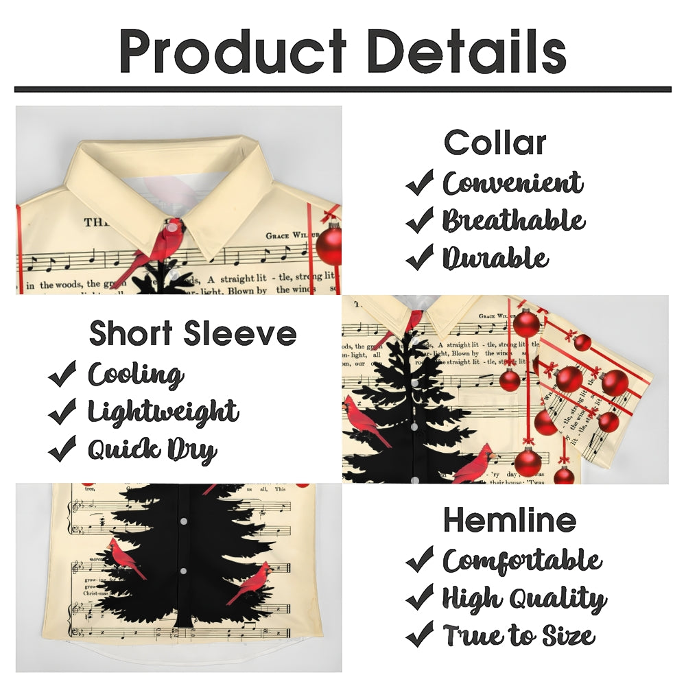 Sheet Music Christmas Tree Print Casual Short Sleeve Shirt 2410002063