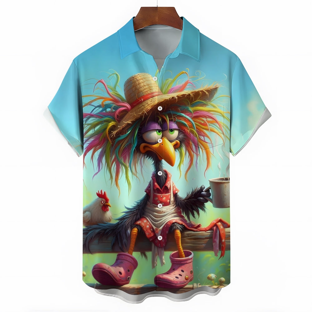 Funny Chicken Colorful Print Casual Large Size Short Sleeve Shirt 2407001425