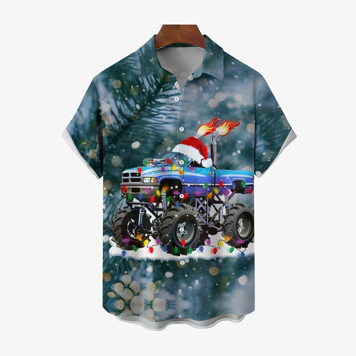 Truck Christmas Colored Lights Casual Short Sleeve Shirt 2408007723