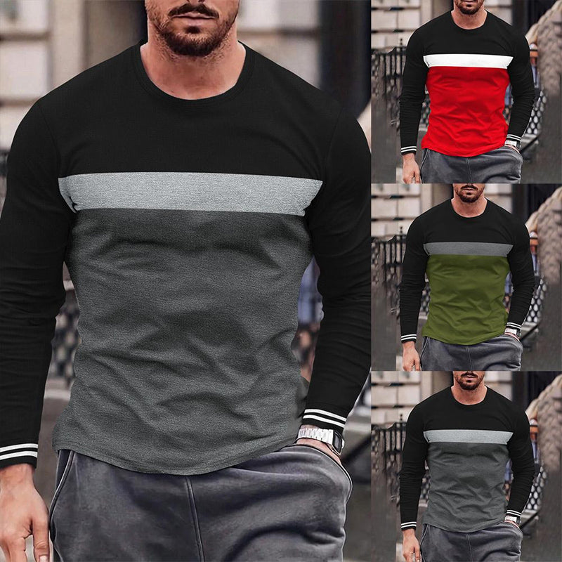 Mens Splicing Slim Long Sleeve T-shirt