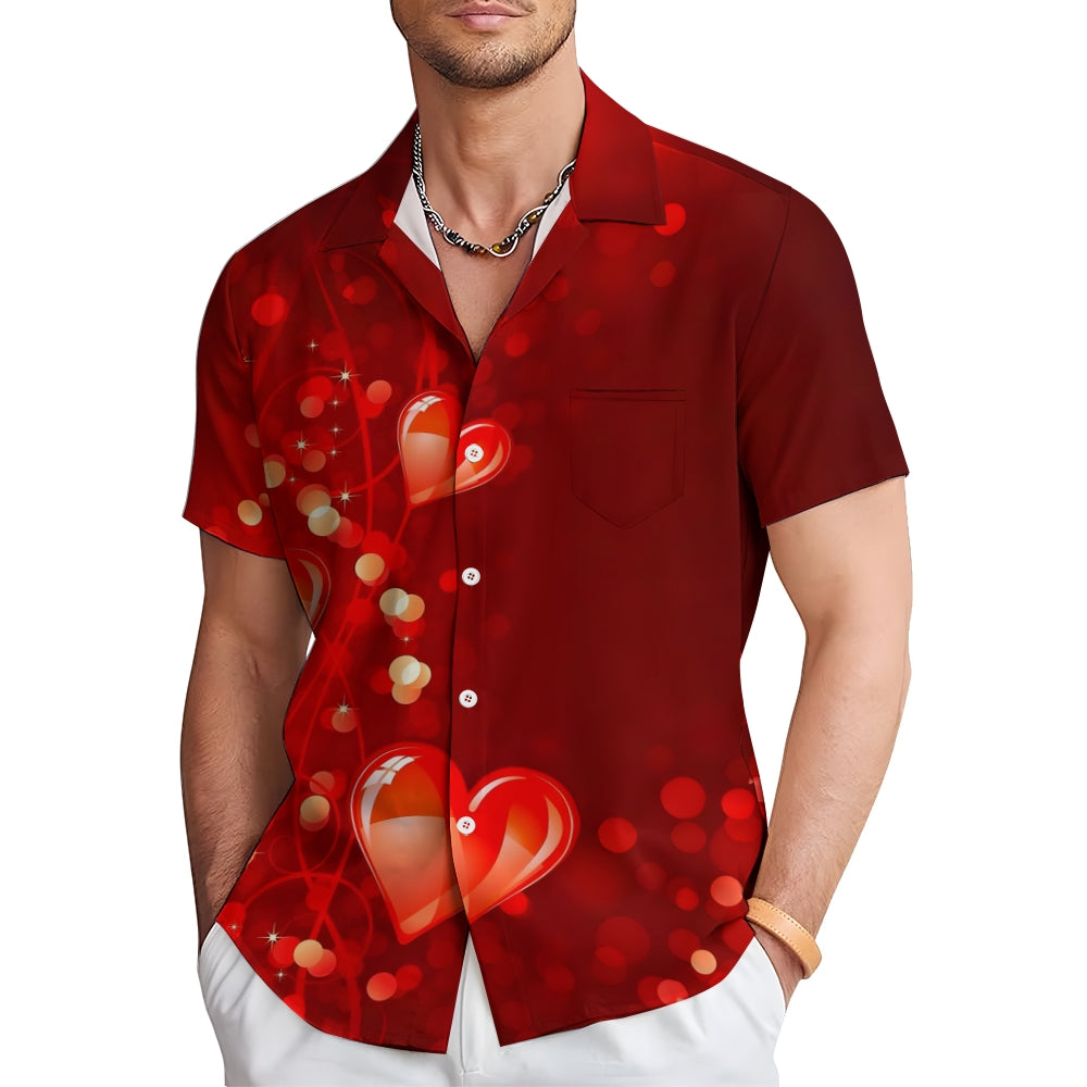 Valentine's Day Heart Print Casual Short Sleeve Shirt 2412008976