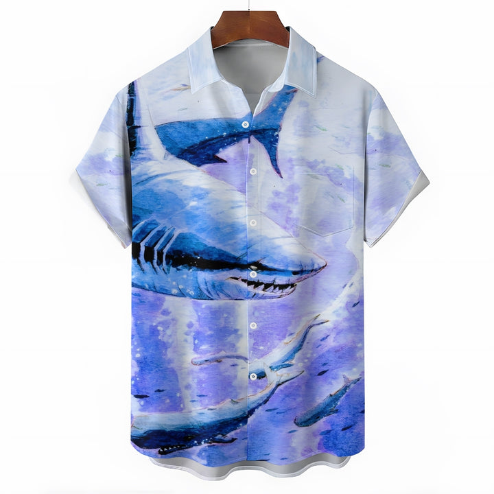 Shark Watercolor Art Casual Short Sleeve Shirt 2410004834