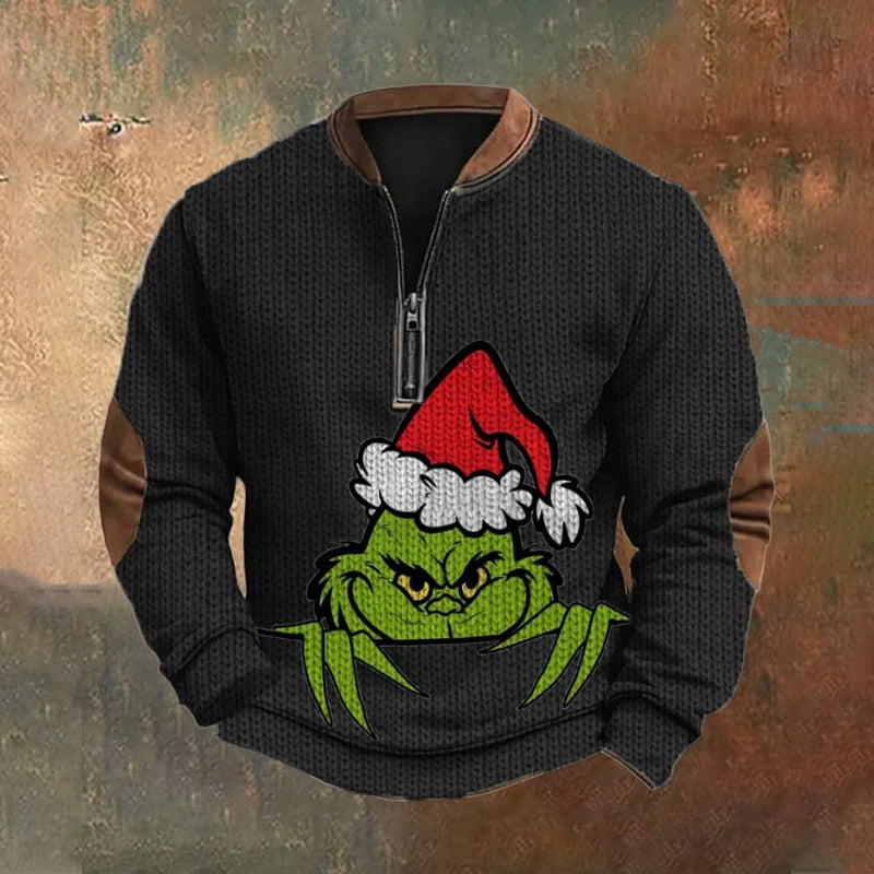 Men's Christmas Zipper Sweater Print Sweatshirt