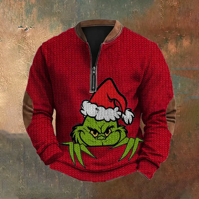 Men's Christmas Zipper Sweater Print Sweatshirt