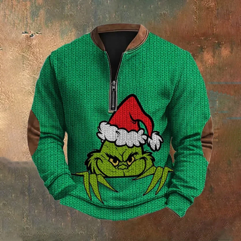 Men's Christmas Zipper Sweater Print Sweatshirt