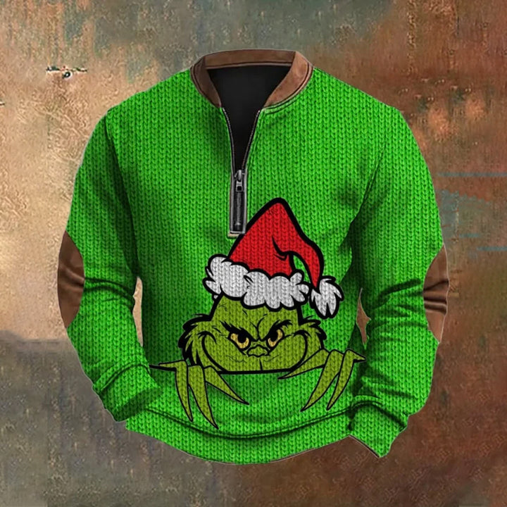 Men's Christmas Zipper Sweater Print Sweatshirt