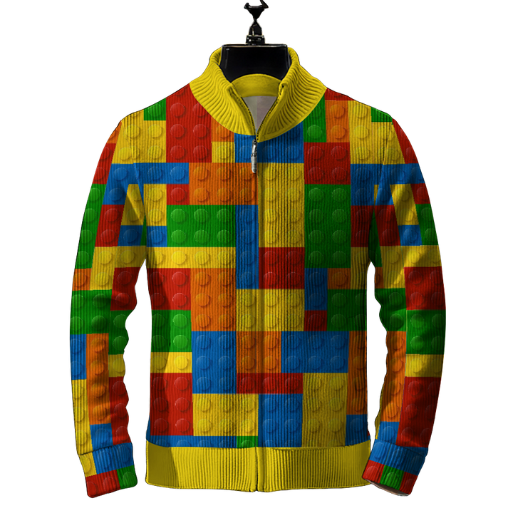 Men's Lego Brick Art Print Zipper Cardigan Jacket 2412005247