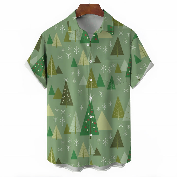 Christmas Tree Geometric Print Short Sleeve Shirt 2410006306