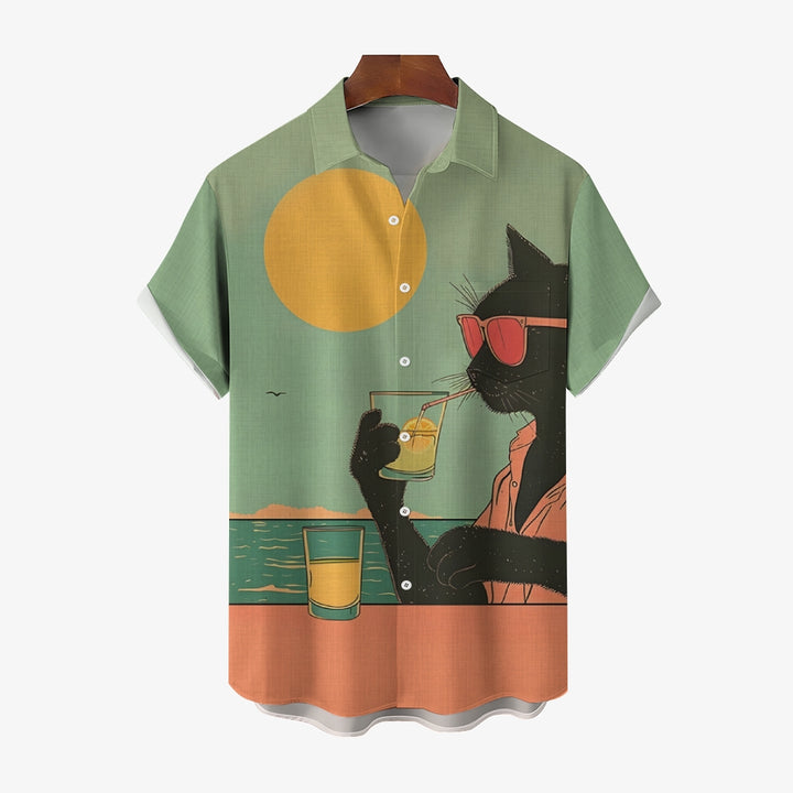 Black Cat Vacation Casual Large Size Short Sleeve Shirt 2407003672