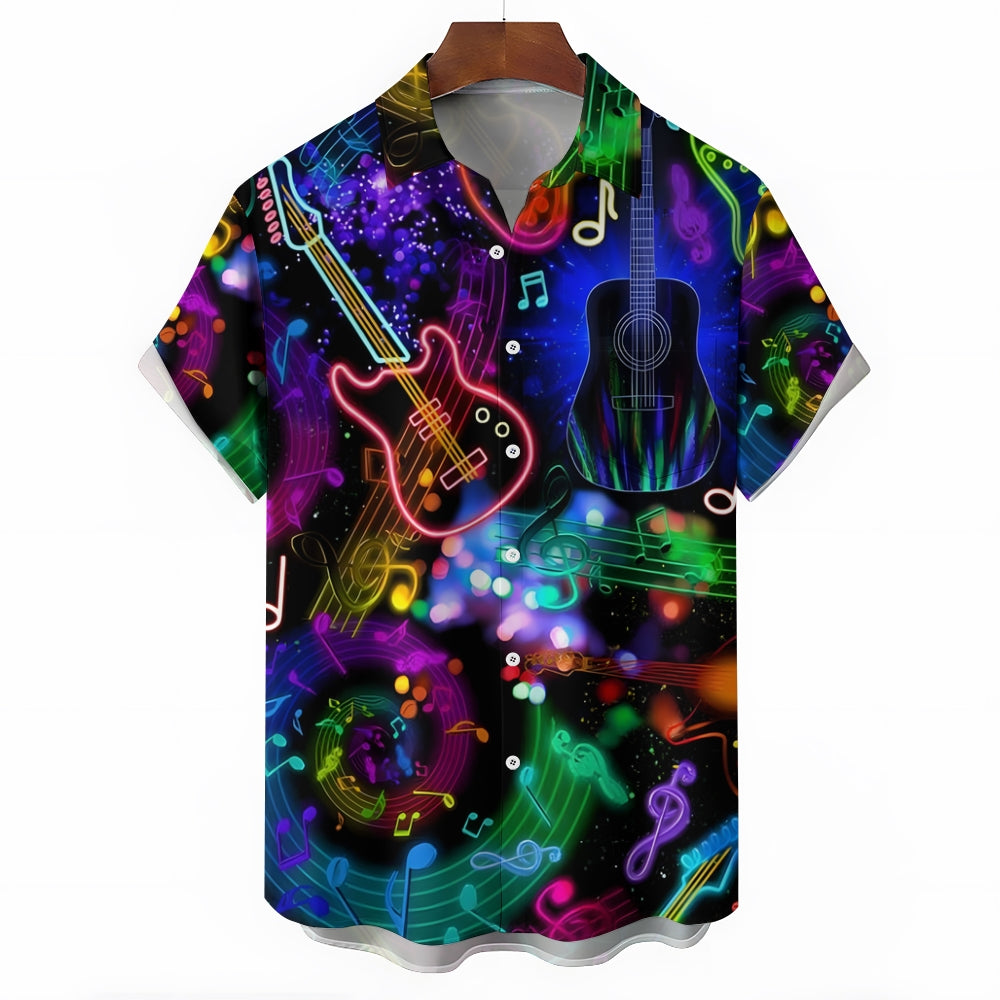 Music Guitar Note Casual Short Sleeve Shirt 2409002021