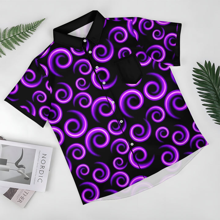 Purple Spiral Print Casual Short Sleeve Shirt 2408004642