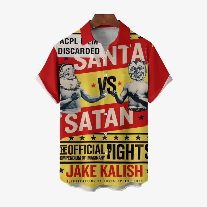 Santa Claus vs. Satan Fun Casual Short Sleeve Shirt 2409006057