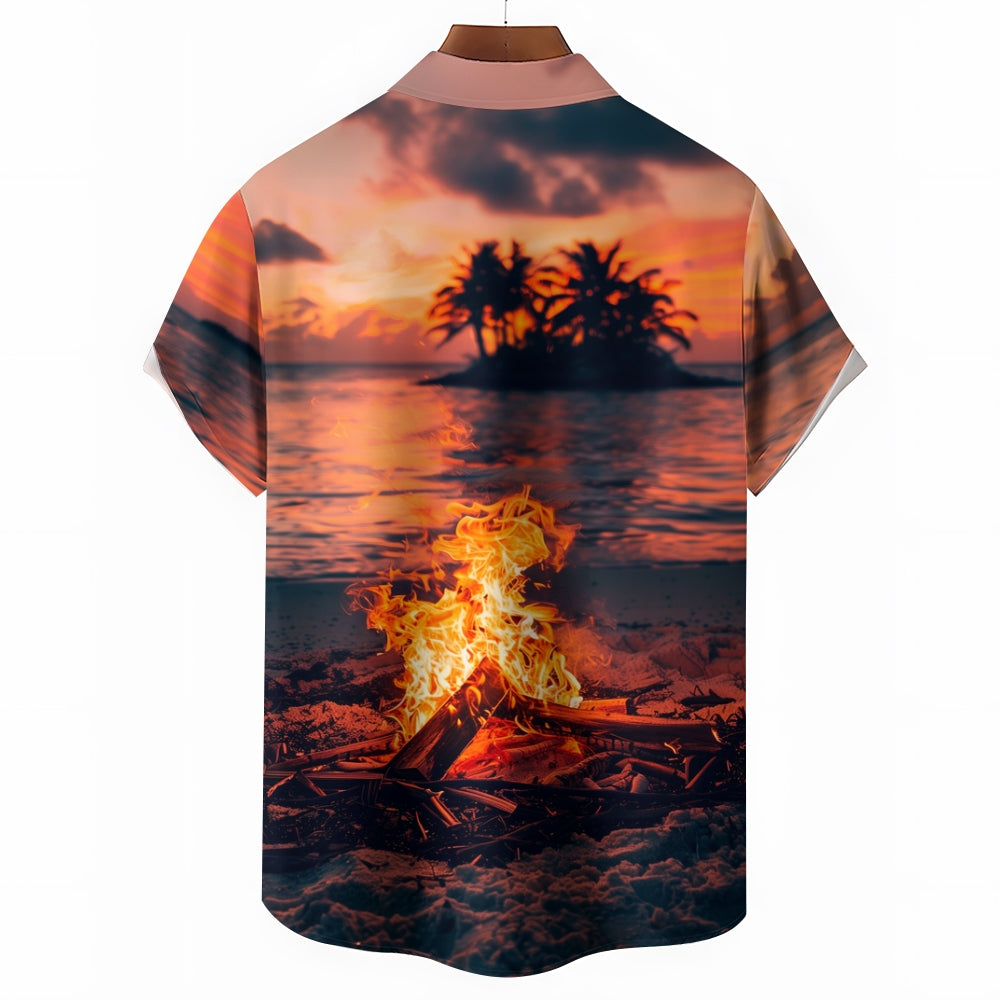 Sunset Bonfire Casual Short Sleeve Shirt 2408002803