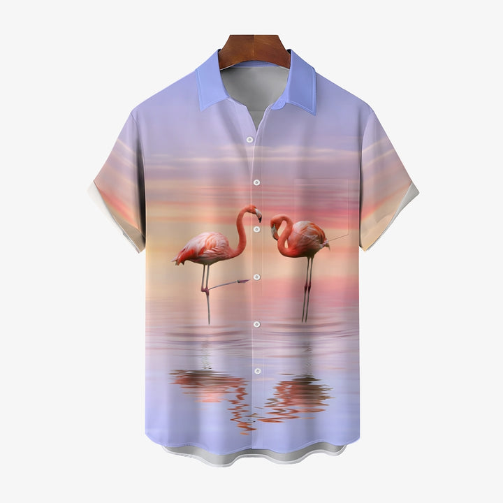 Sunset Flamingo Casual Short Sleeve Shirt 2409002763