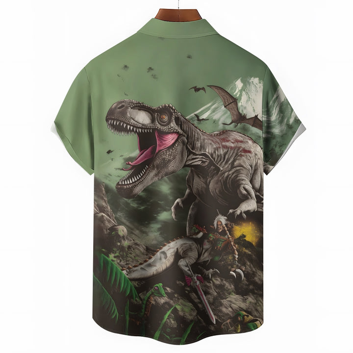 Jurassic Dinosaur Print Casual Short Sleeve Shirt 2408004486