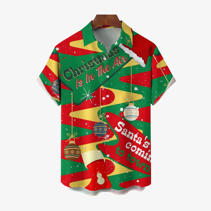 Merry Christmas Decorative Print Short Sleeve Shirt 2409010465