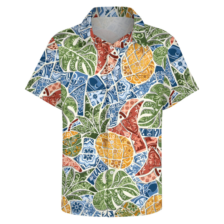 Men's Tropical Botanical Print Casual Short Sleeve Shirt 2404000057