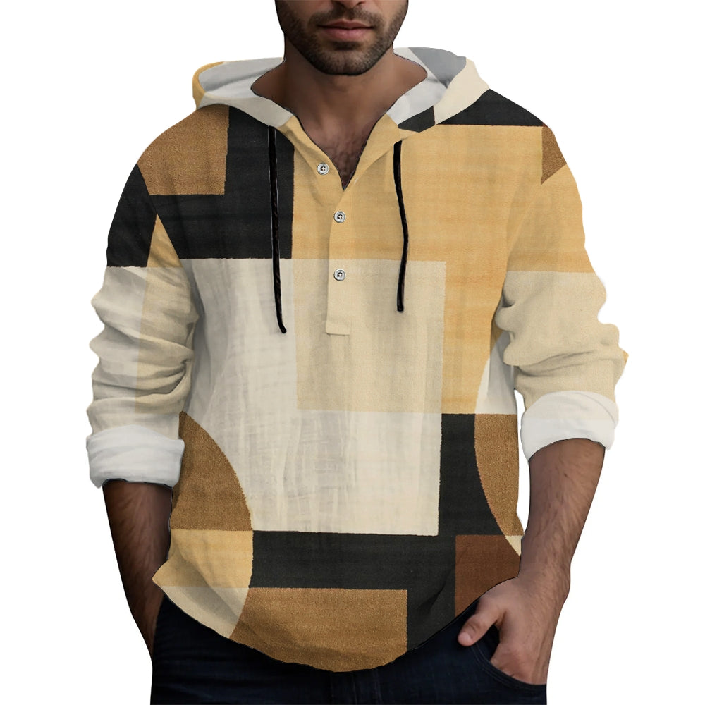 Men's Vibrant Color Block Long Sleeve Hooded Shirt